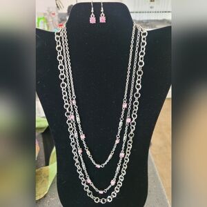 Elegant Silver and Pink Crystal Necklace Set